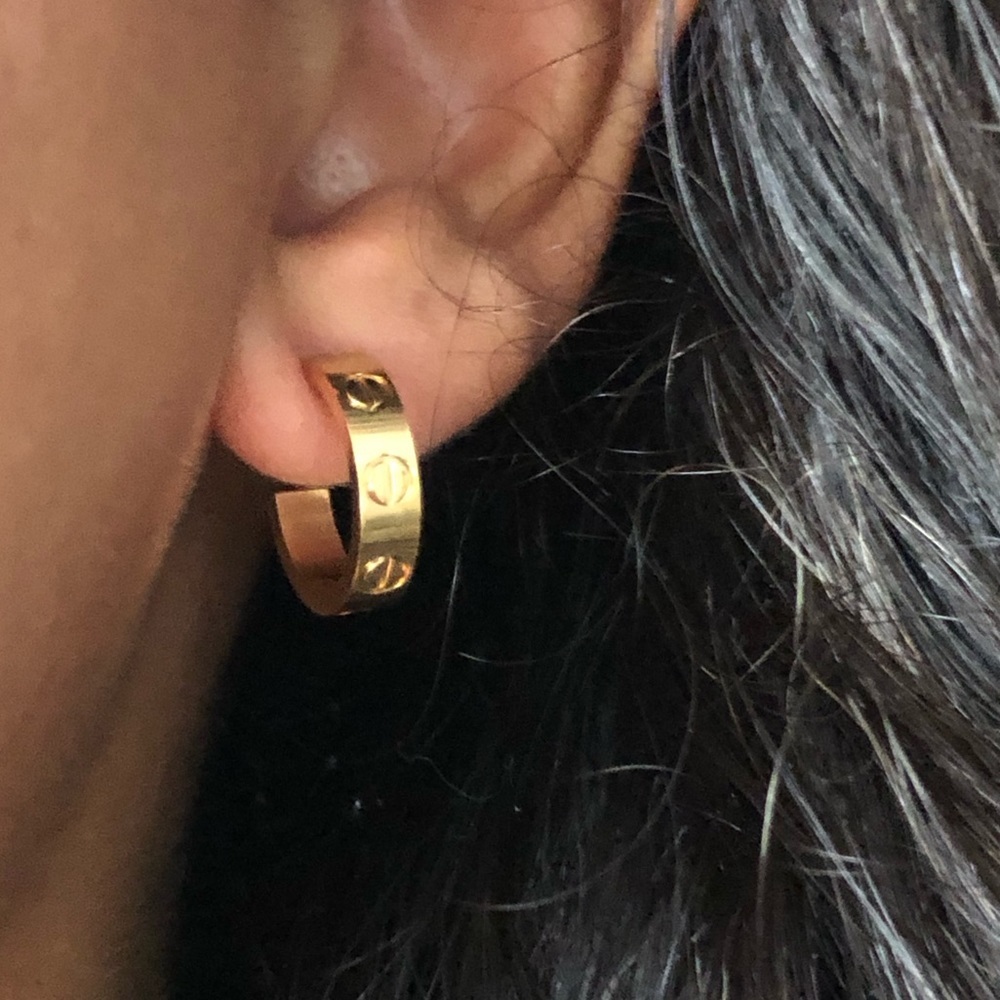 Gold Small Screw Hoop Earrings